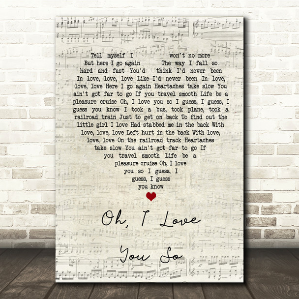 Preston Smith Oh, I Love You So Script Heart Song Lyric Music Print