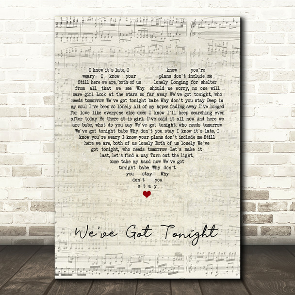 Bob Seger We've Got Tonight Script Heart Song Lyric Music Print