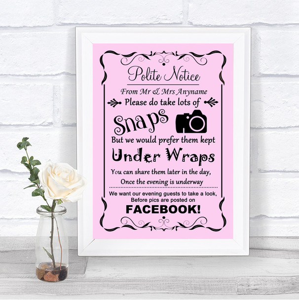 Pink Don't Post Photos Facebook Personalized Wedding Sign
