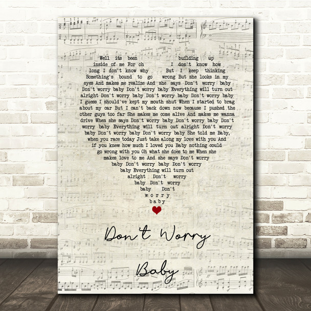 Beach Boys Don't Worry Baby Script Heart Song Lyric Music Print