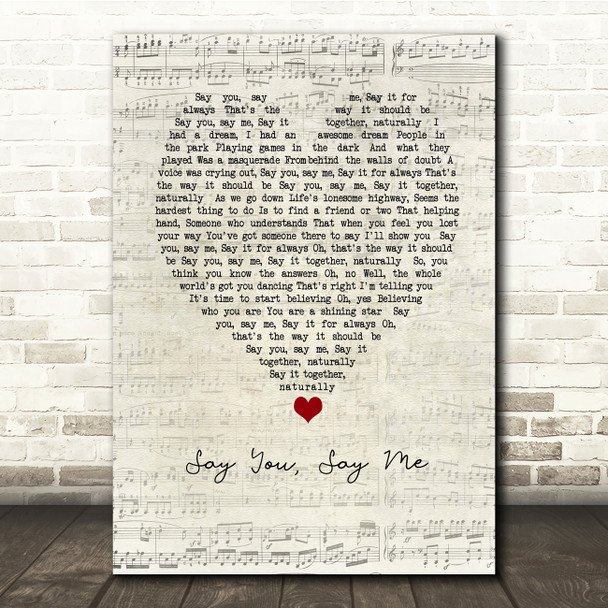 Lionel Richie Say You, Say Me Script Heart Song Lyric Music Print