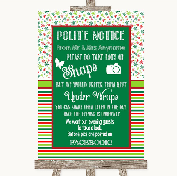 Red & Green Winter Don't Post Photos Facebook Personalized Wedding Sign