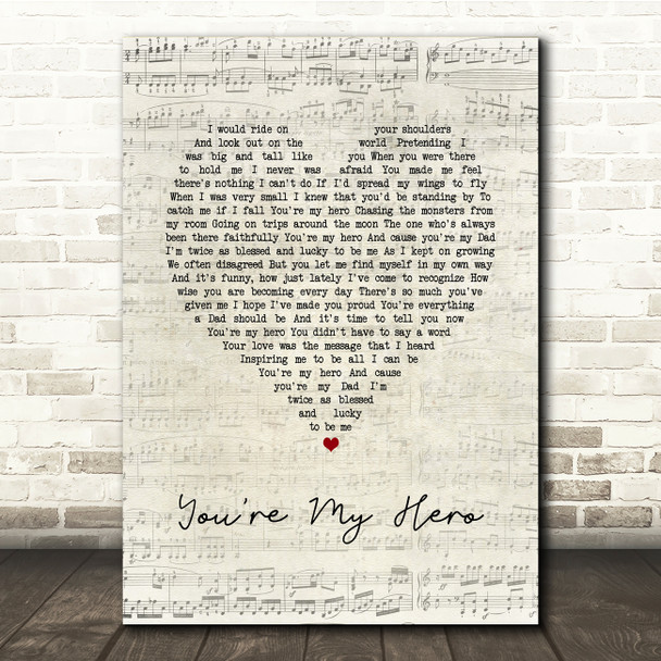 Teresa James You're My Hero Script Heart Song Lyric Music Print