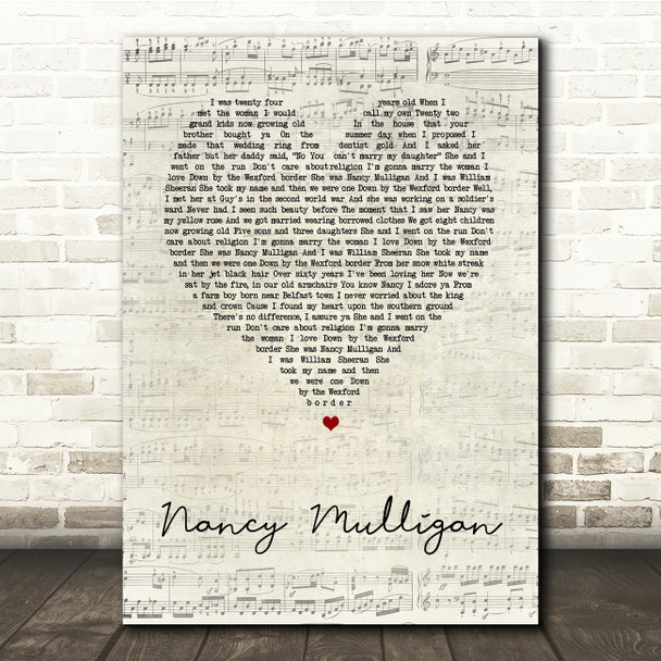 Ed Sheeran Nancy Mulligan Script Heart Song Lyric Music Print