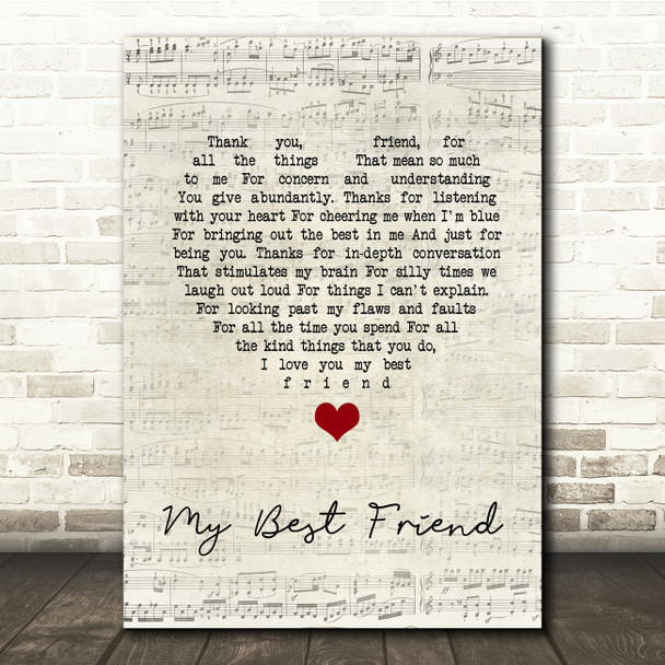 NA My Best Friend Script Heart Song Lyric Music Print