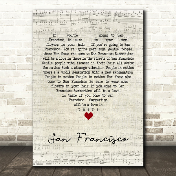 Scott McKenzie San Francisco Script Heart Song Lyric Music Print