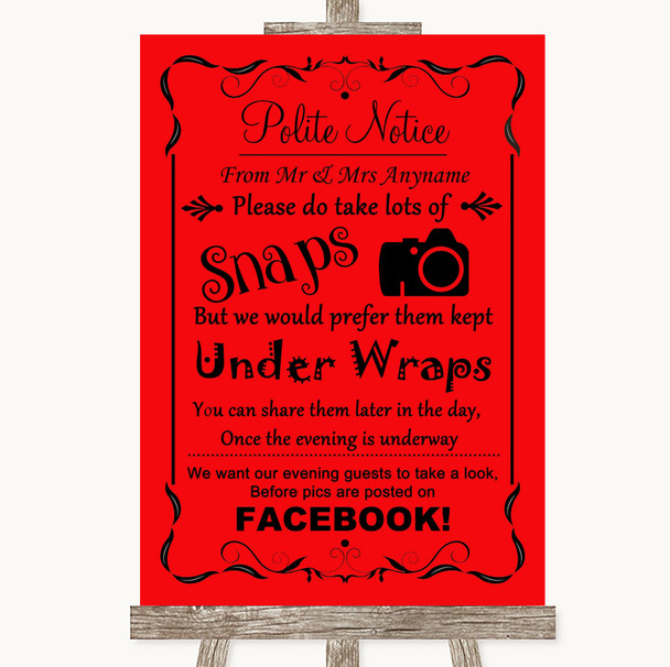 Red Don't Post Photos Facebook Personalized Wedding Sign