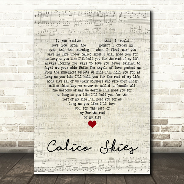 Paul McCartney Calico Skies Script Heart Song Lyric Music Print