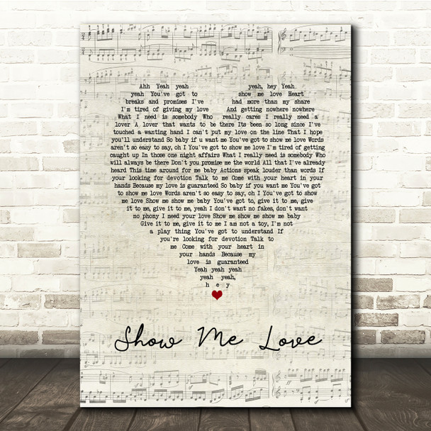 Robin S Show Me Love Script Heart Song Lyric Music Print