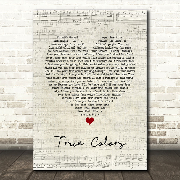 Cyndi Lauper True Colors Script Heart Song Lyric Music Print