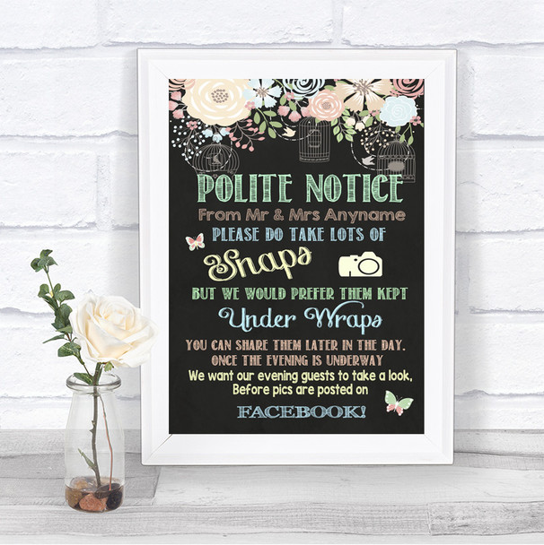 Shabby Chic Chalk Don't Post Photos Facebook Personalized Wedding Sign