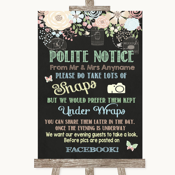 Shabby Chic Chalk Don't Post Photos Facebook Personalized Wedding Sign