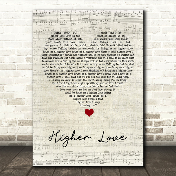 Steve Winwood Higher Love Script Heart Song Lyric Music Print