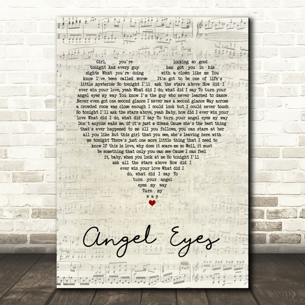 The Jeff Healey Band Angel Eyes Script Heart Song Lyric Music Print