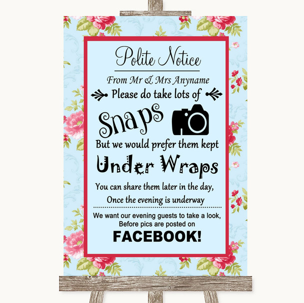 Shabby Chic Floral Don't Post Photos Facebook Personalized Wedding Sign