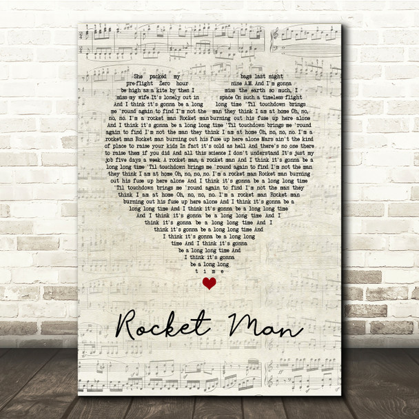 Elton John Rocket Man Script Heart Song Lyric Music Print