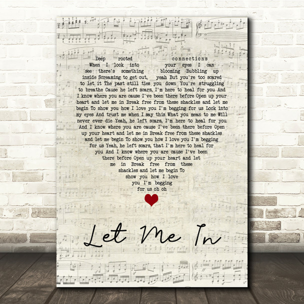 Skinny Living Let Me In Script Heart Song Lyric Music Print