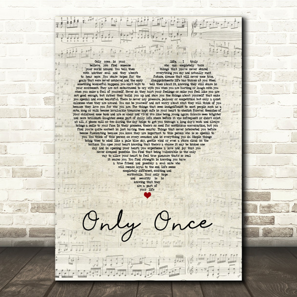 Bob Marley Only Once Script Heart Song Lyric Music Print