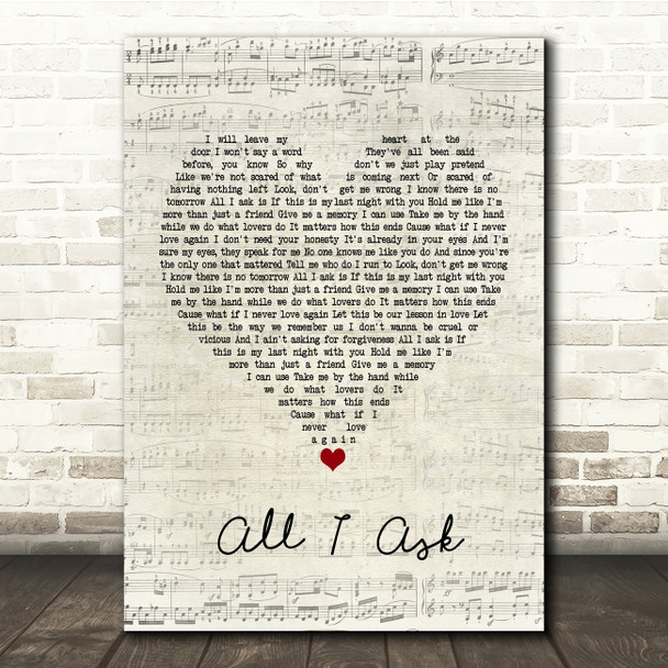 Adele All I Ask Script Heart Song Lyric Music Print