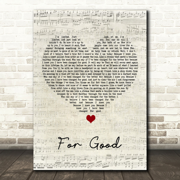 Idina Menzel & Kristin Chenoweth For Good Script Heart Song Lyric Music Print