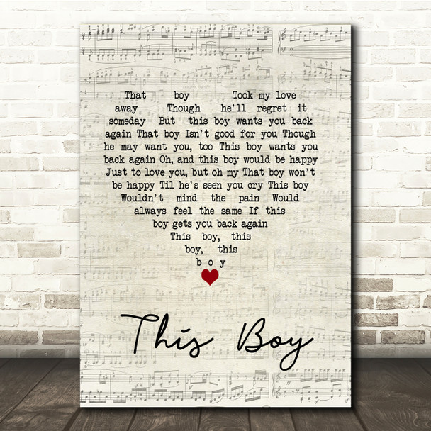 The Beatles This Boy Script Heart Song Lyric Music Print