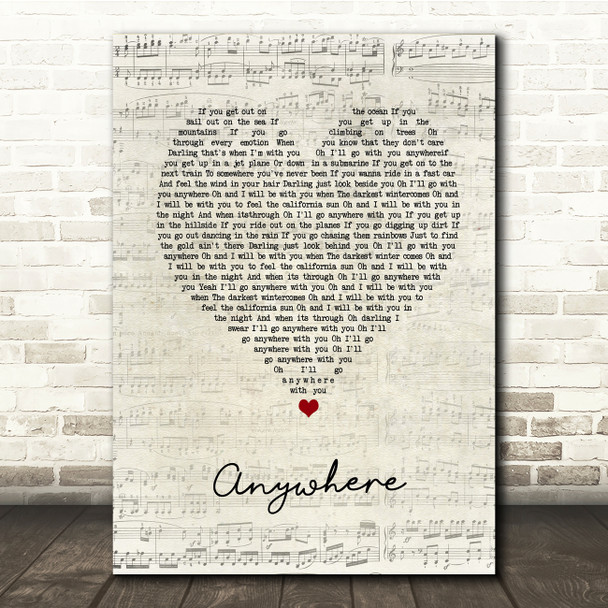 Passenger Anywhere Script Heart Song Lyric Music Print