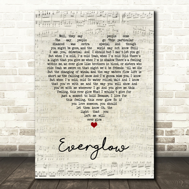 Coldplay Everglow Script Heart Song Lyric Music Print