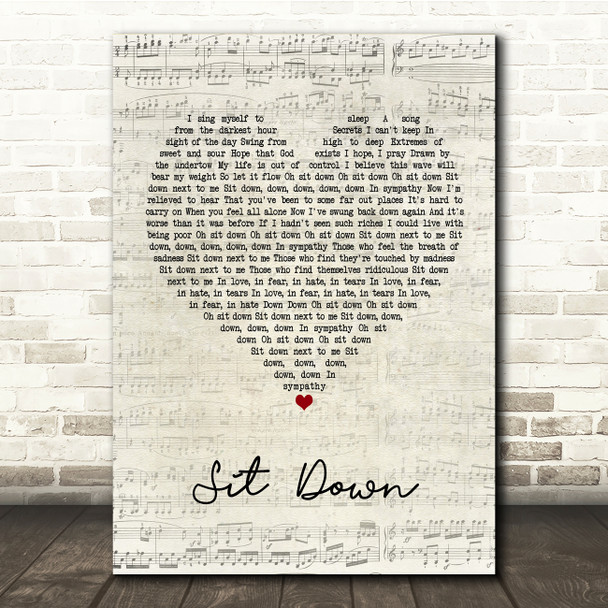 James Sit Down Script Heart Song Lyric Music Print