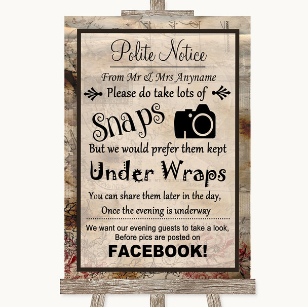 Vintage Don't Post Photos Facebook Personalized Wedding Sign