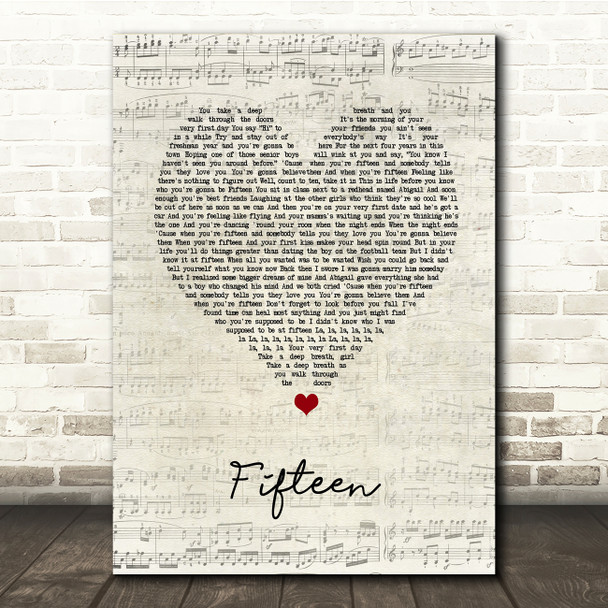 Taylor Swift Fifteen Script Heart Song Lyric Music Print