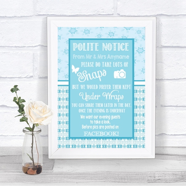 Winter Blue Don't Post Photos Facebook Personalized Wedding Sign