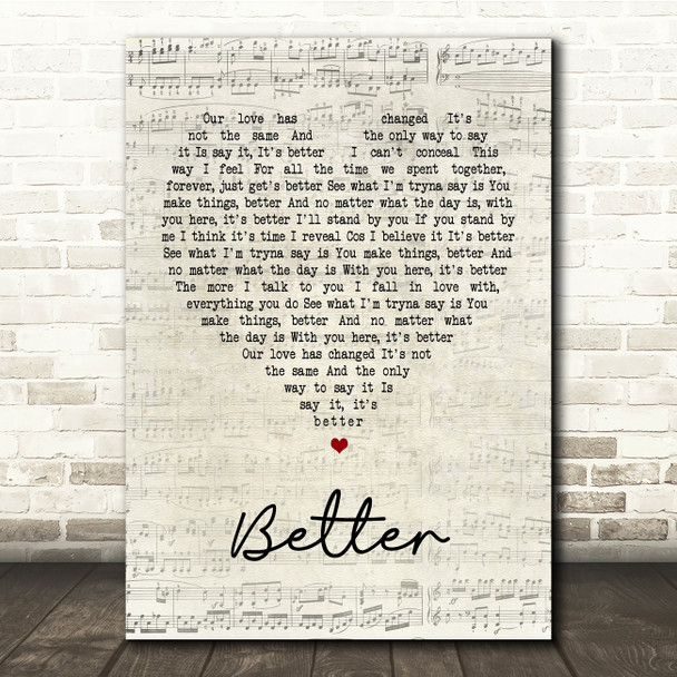 Tom Baxter Better Script Heart Song Lyric Music Print