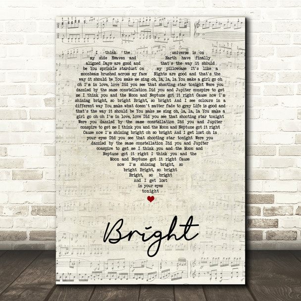 Echosmith Bright Script Heart Song Lyric Music Print