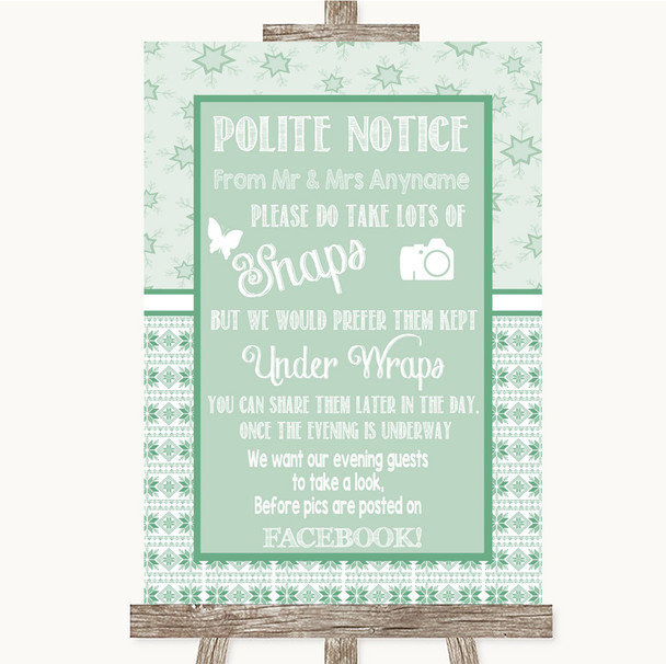 Winter Green Don't Post Photos Facebook Personalized Wedding Sign