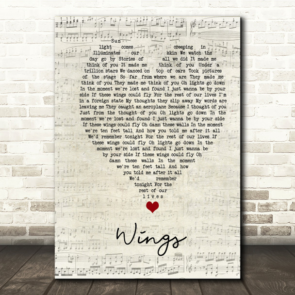 Birdy Wings Script Heart Song Lyric Music Print