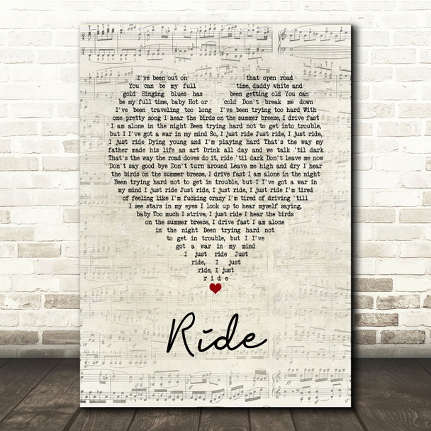 Lana Del Rey Ride Script Heart Song Lyric Music Print