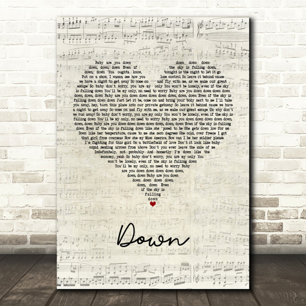 Jay Sean Down Script Heart Song Lyric Music Print