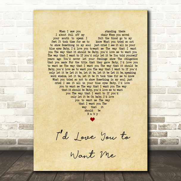 John Holt Id Love You to Want Me Vintage Heart Song Lyric Music Print