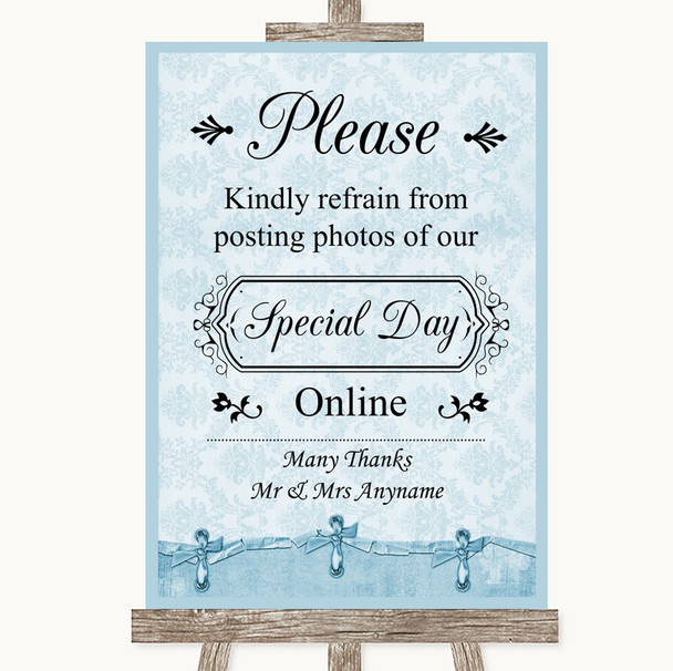 Blue Shabby Chic Don't Post Photos Online Social Media Personalized Wedding Sign