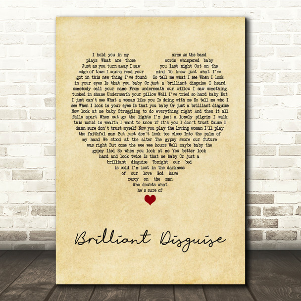 Bruce Springsteen Brilliant Disguise Vintage Heart Song Lyric Music Print