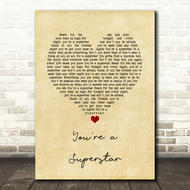 Love Inc You're a Superstar Vintage Heart Song Lyric Music Print