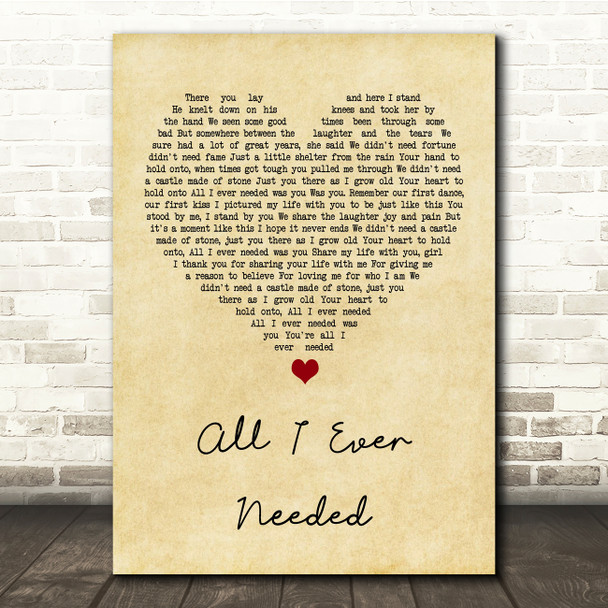 Bret Michaels All I Ever Needed Vintage Heart Song Lyric Music Print