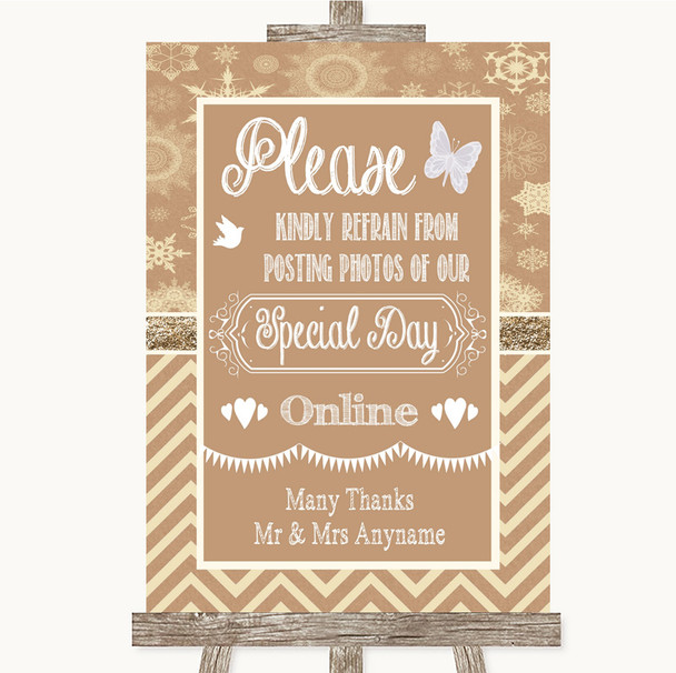 Brown Winter Don't Post Photos Online Social Media Personalized Wedding Sign