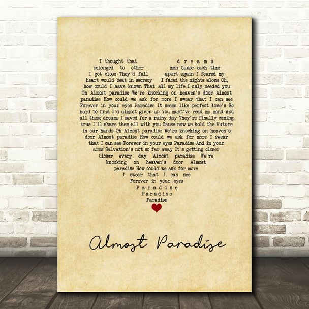Mike Reno & Ann Wilson Almost Paradise Vintage Heart Song Lyric Music Print