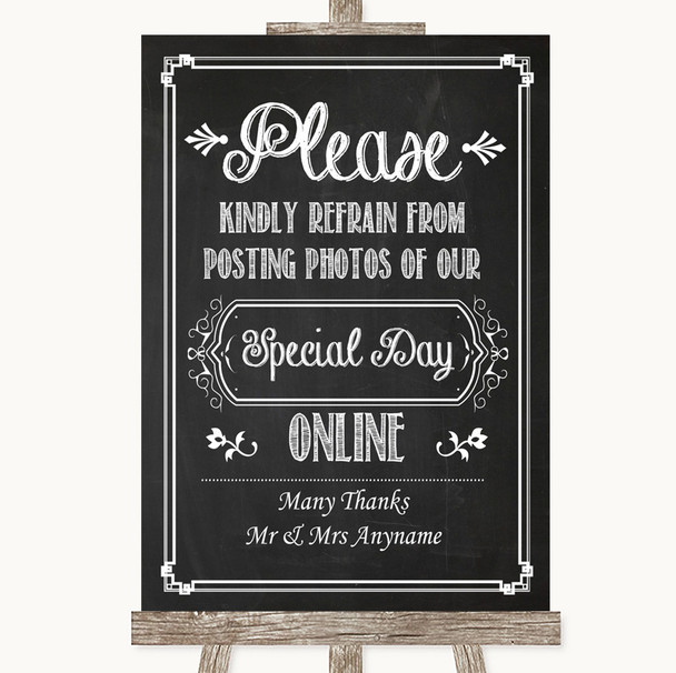 Chalk Sketch Don't Post Photos Online Social Media Personalized Wedding Sign