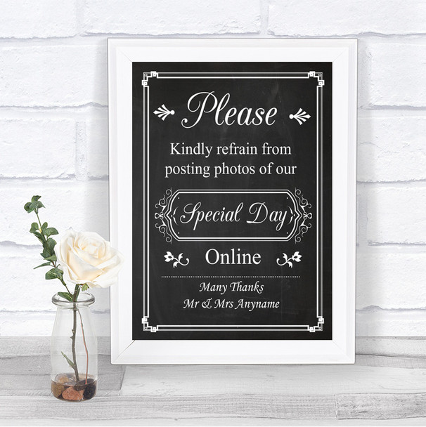 Chalk Style Don't Post Photos Online Social Media Personalized Wedding Sign