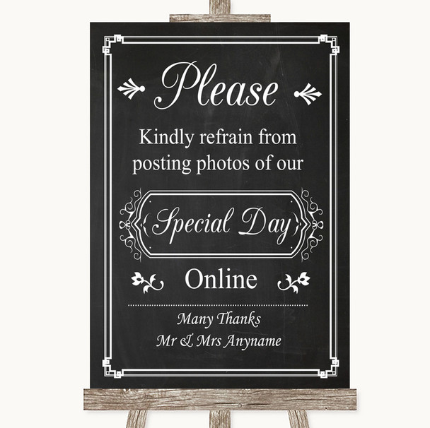 Chalk Style Don't Post Photos Online Social Media Personalized Wedding Sign