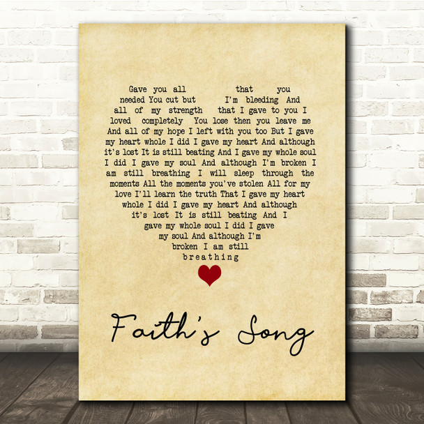 Amy Wadge Faith's Song Vintage Heart Song Lyric Music Print