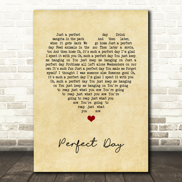 Lou Reed Perfect Day Vintage Heart Song Lyric Music Print