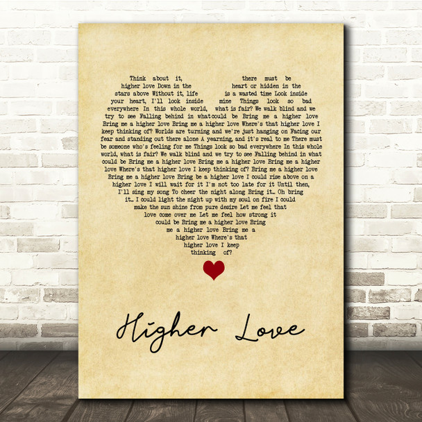 Steve Winwood Higher Love Vintage Heart Song Lyric Music Print